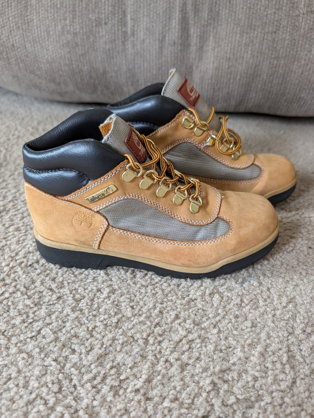 Boys Timberland Tan and Black Suede Hiking Boot